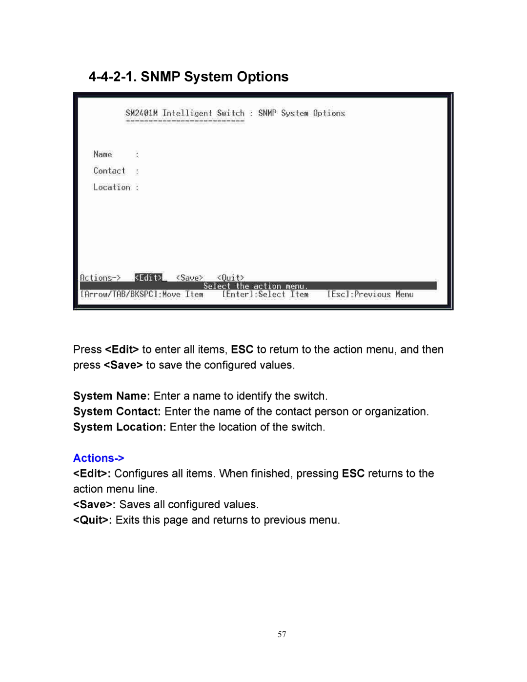 Milan Technology MIL-SM2401M manual Snmp System Options 