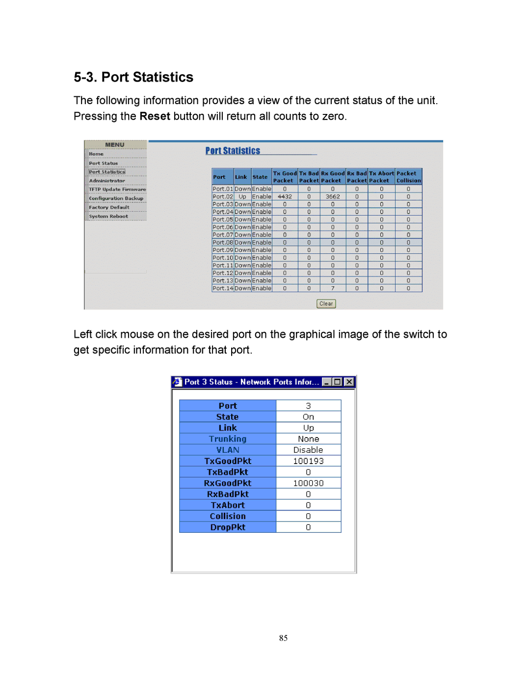 Milan Technology MIL-SM2401M manual Port Statistics 