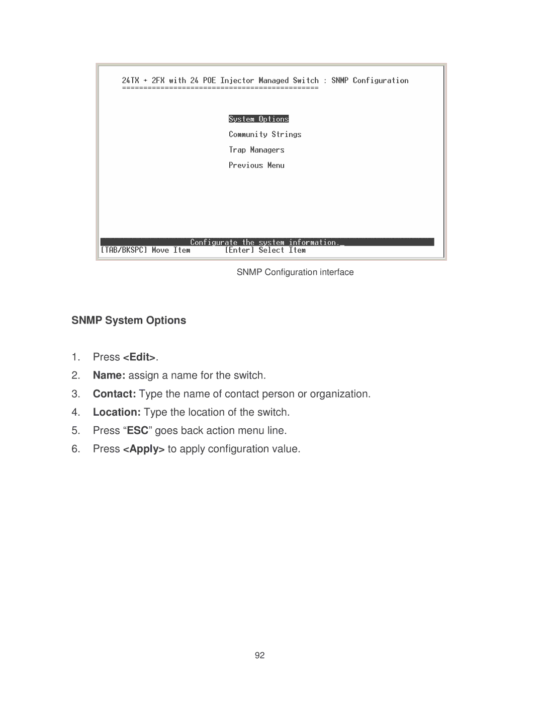 Milan Technology MIL-SM2401MAF manual Snmp Configuration interface 