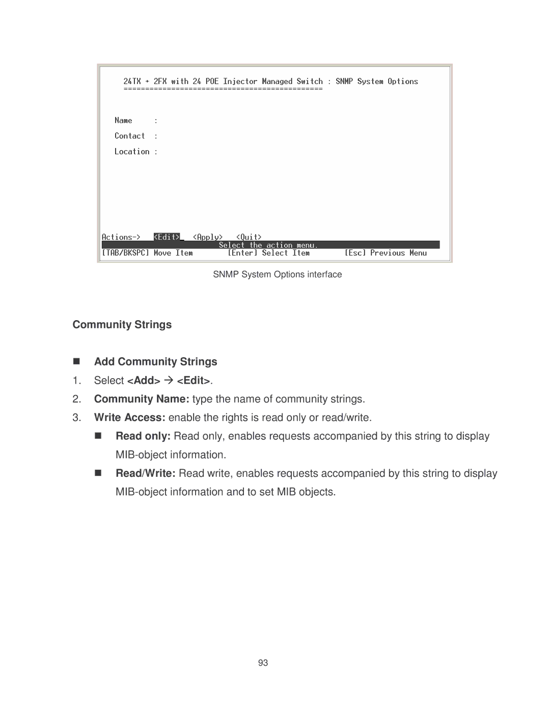 Milan Technology MIL-SM2401MAF manual Snmp System Options interface 