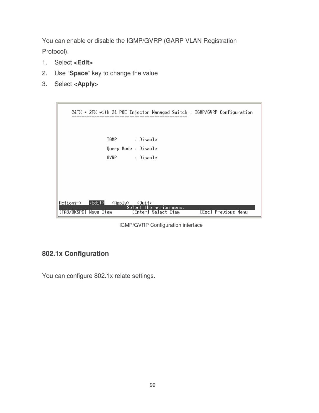 Milan Technology MIL-SM2401MAF manual 802.1x Configuration 