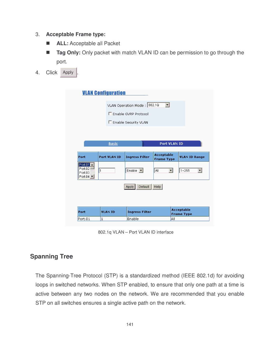 Milan Technology MIL-SM2401MAF manual Spanning Tree 