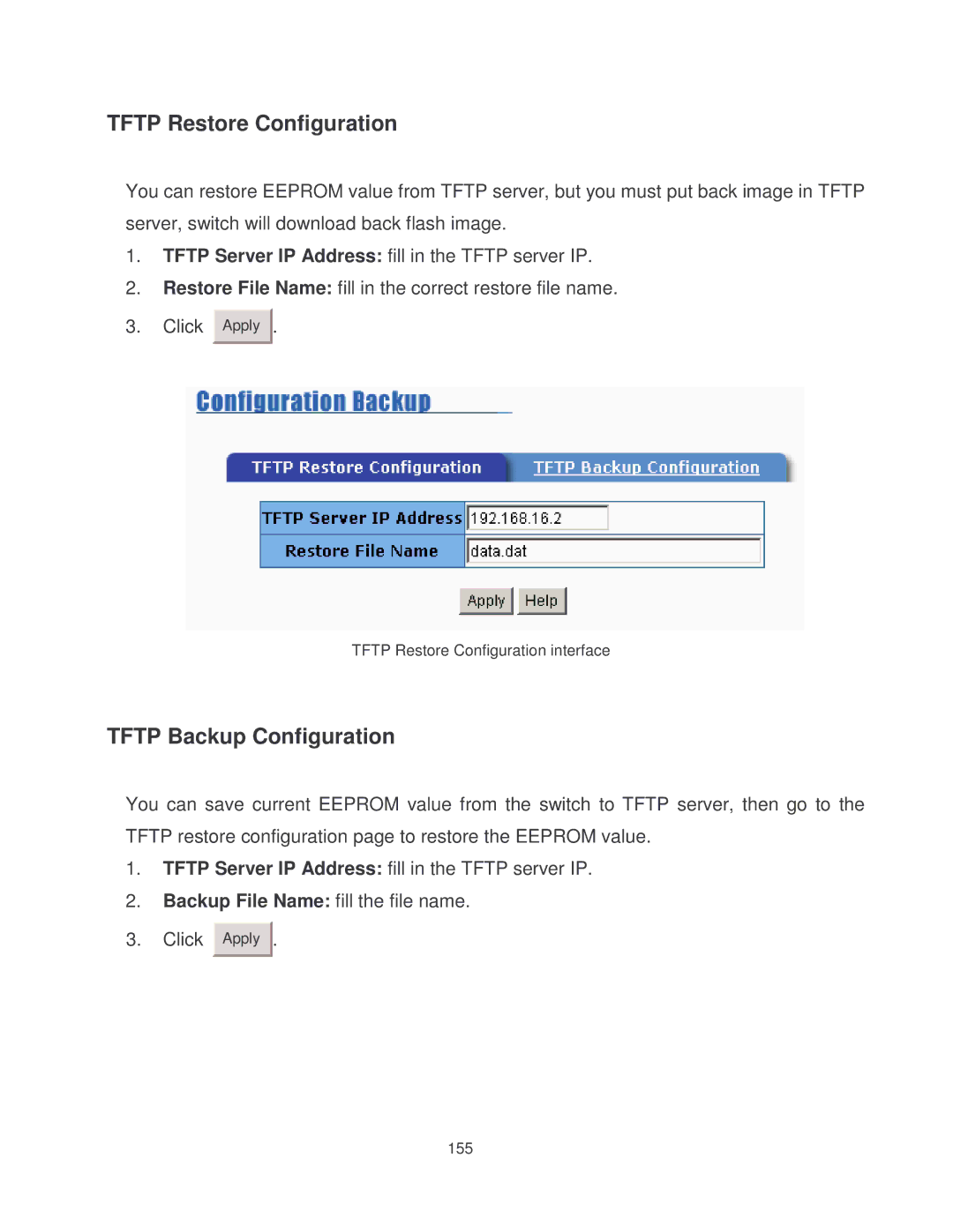 Milan Technology MIL-SM2401MAF manual Tftp Restore Configuration, Tftp Backup Configuration 