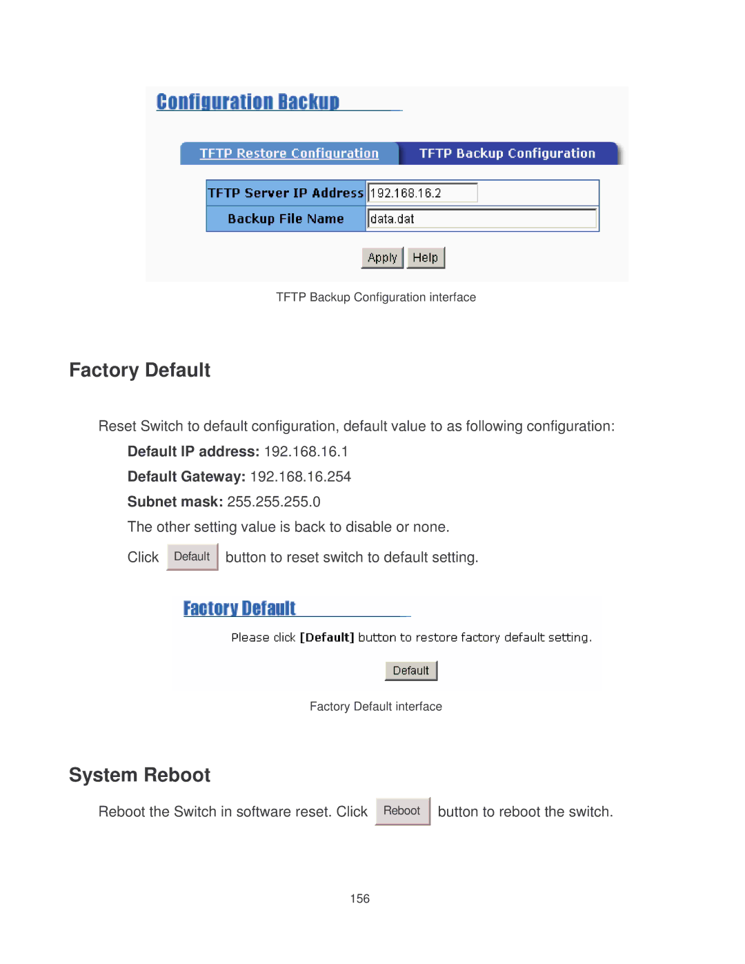 Milan Technology MIL-SM2401MAF manual Factory Default, System Reboot 