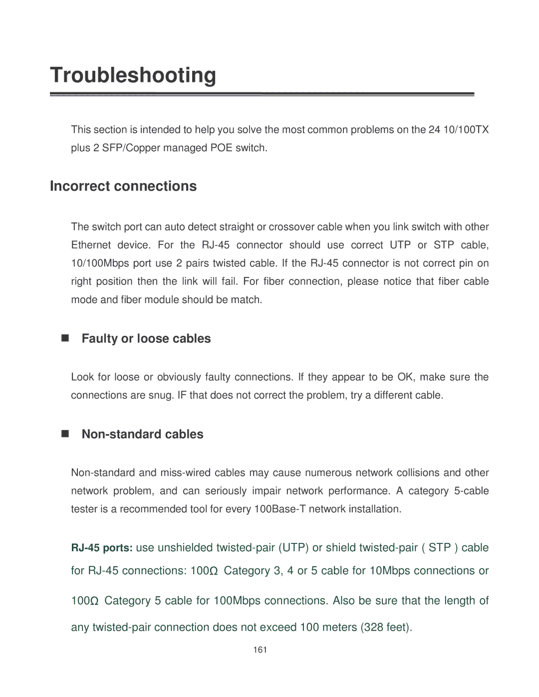 Milan Technology MIL-SM2401MAF manual Incorrect connections, Faulty or loose cables, Non-standard cables 