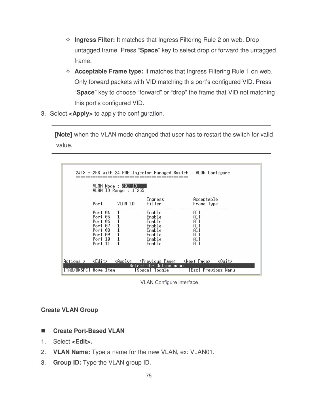 Milan Technology MIL-SM2401MAF manual Vlan Configure interface 