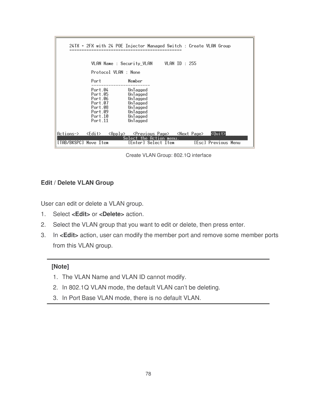 Milan Technology MIL-SM2401MAF manual Create Vlan Group 802.1Q interface 