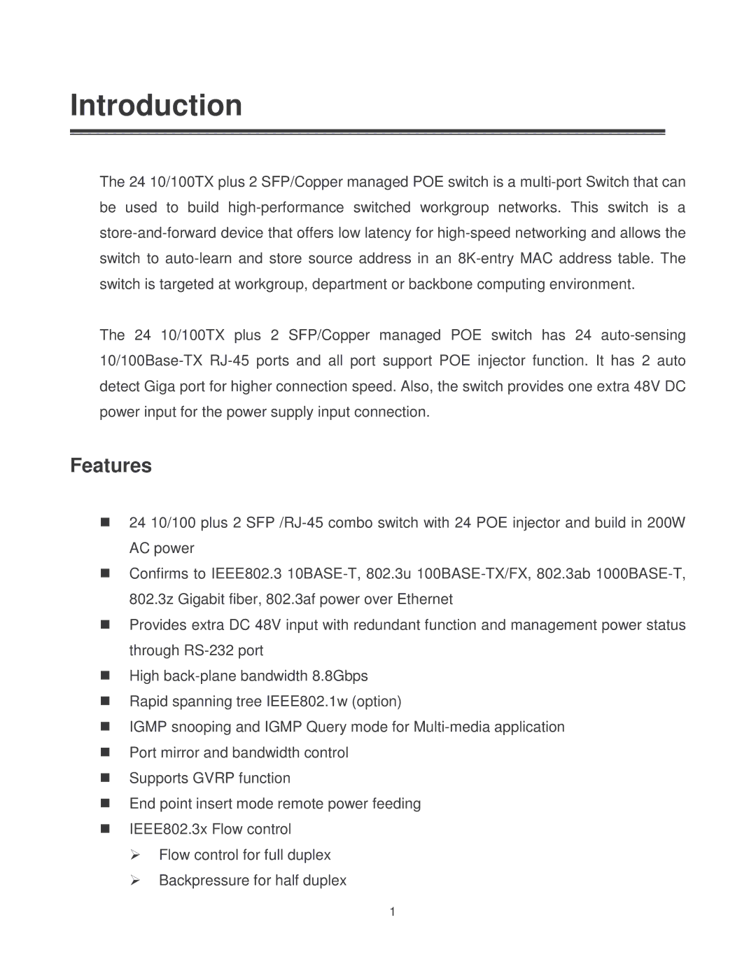 Milan Technology MIL-SM2401MAF manual Introduction, Features 