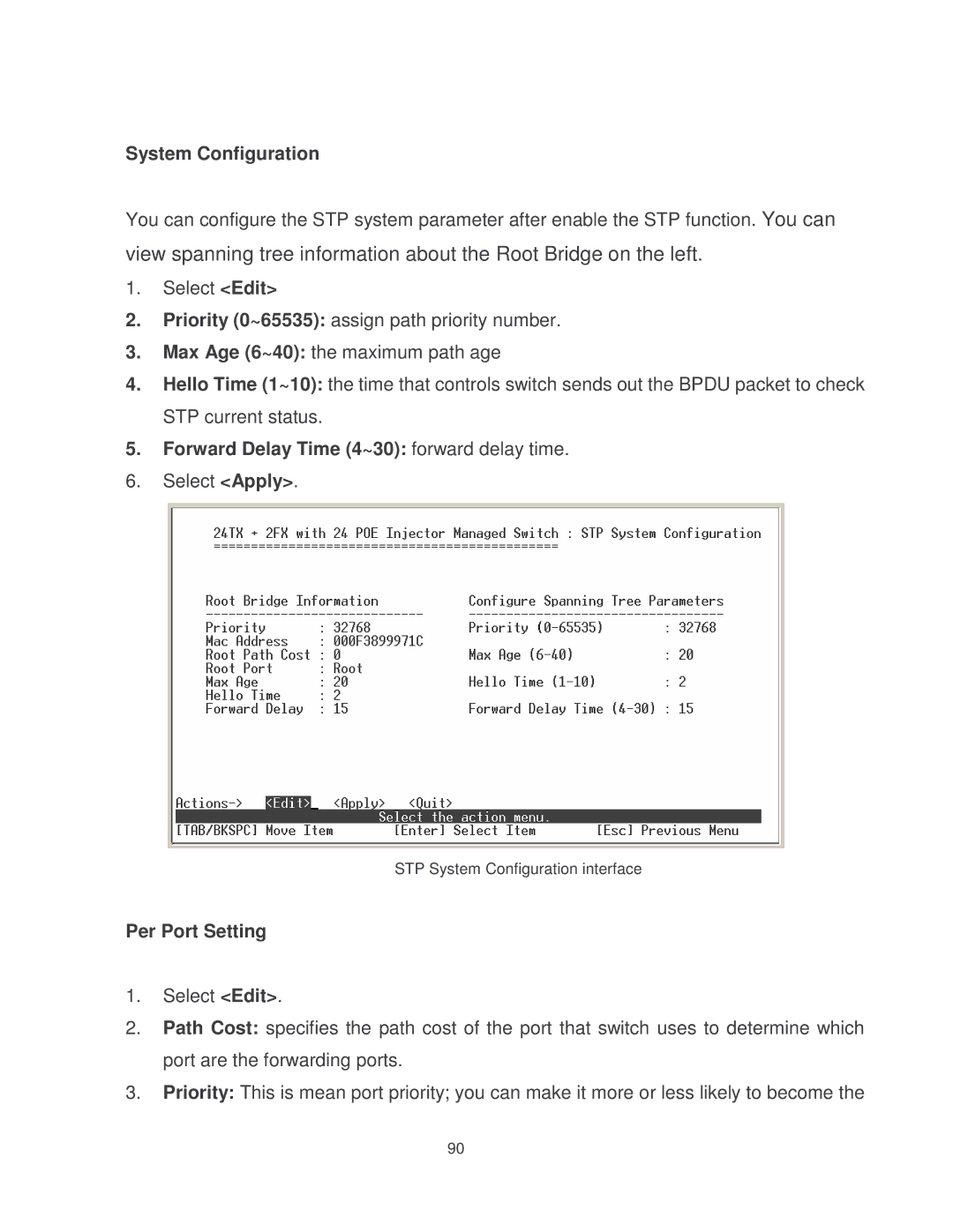 Milan Technology MIL-SM2401MAF manual STP System Configuration interface 