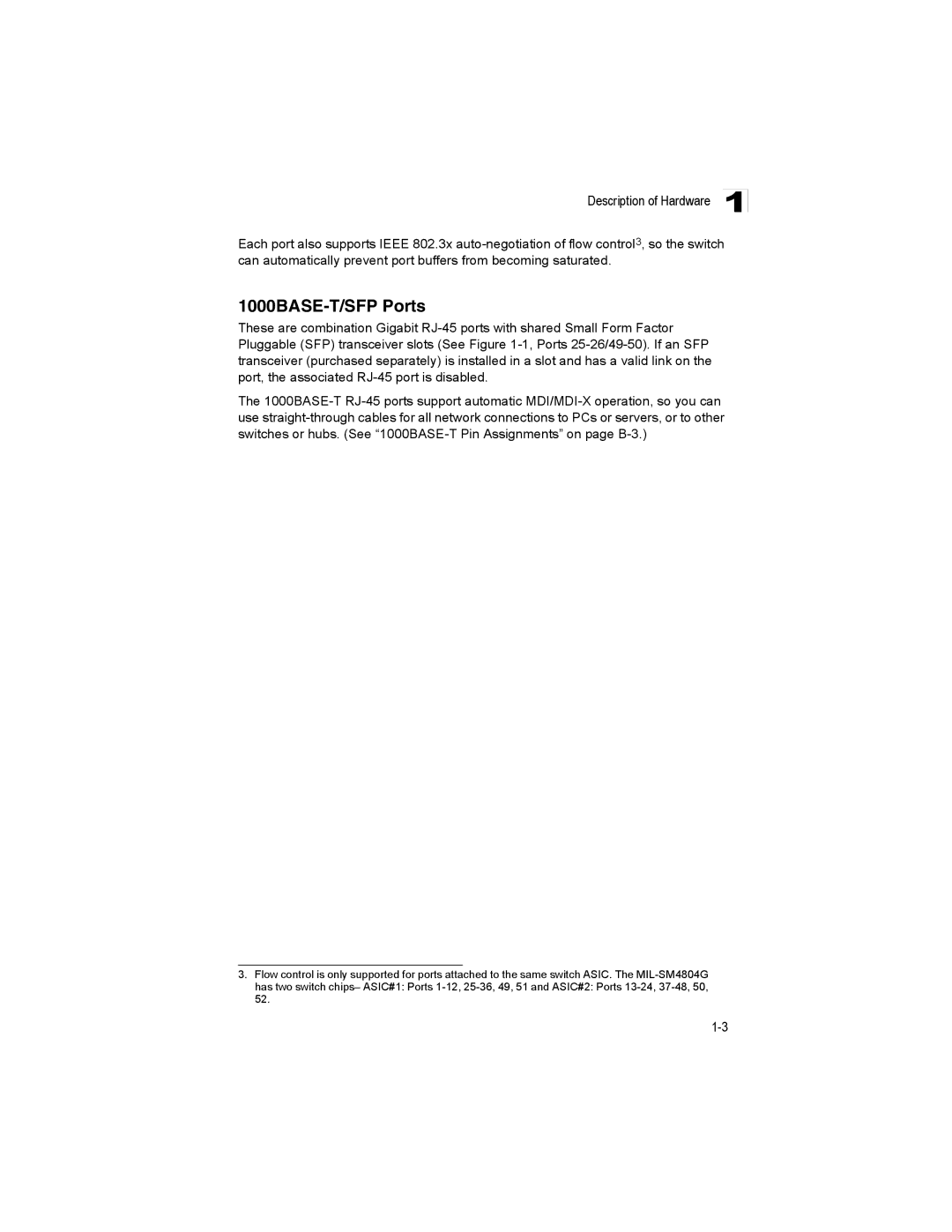 Milan Technology MIL-SM4804G manual 1000BASE-T/SFP Ports, Description of Hardware 