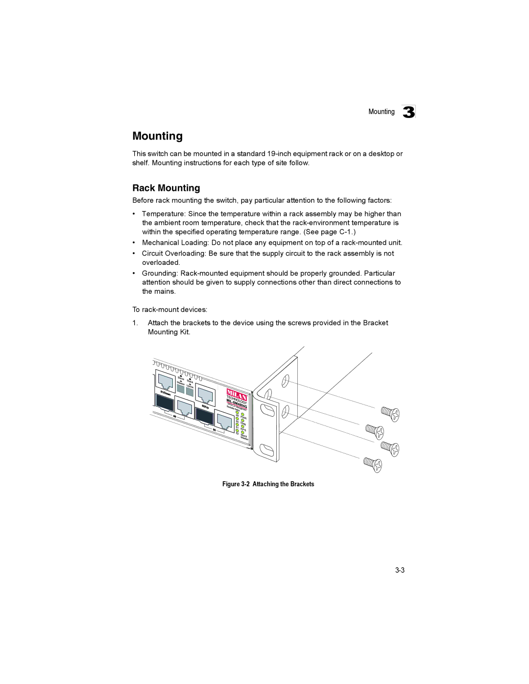 Milan Technology MIL-SM4804G manual Rack Mounting 