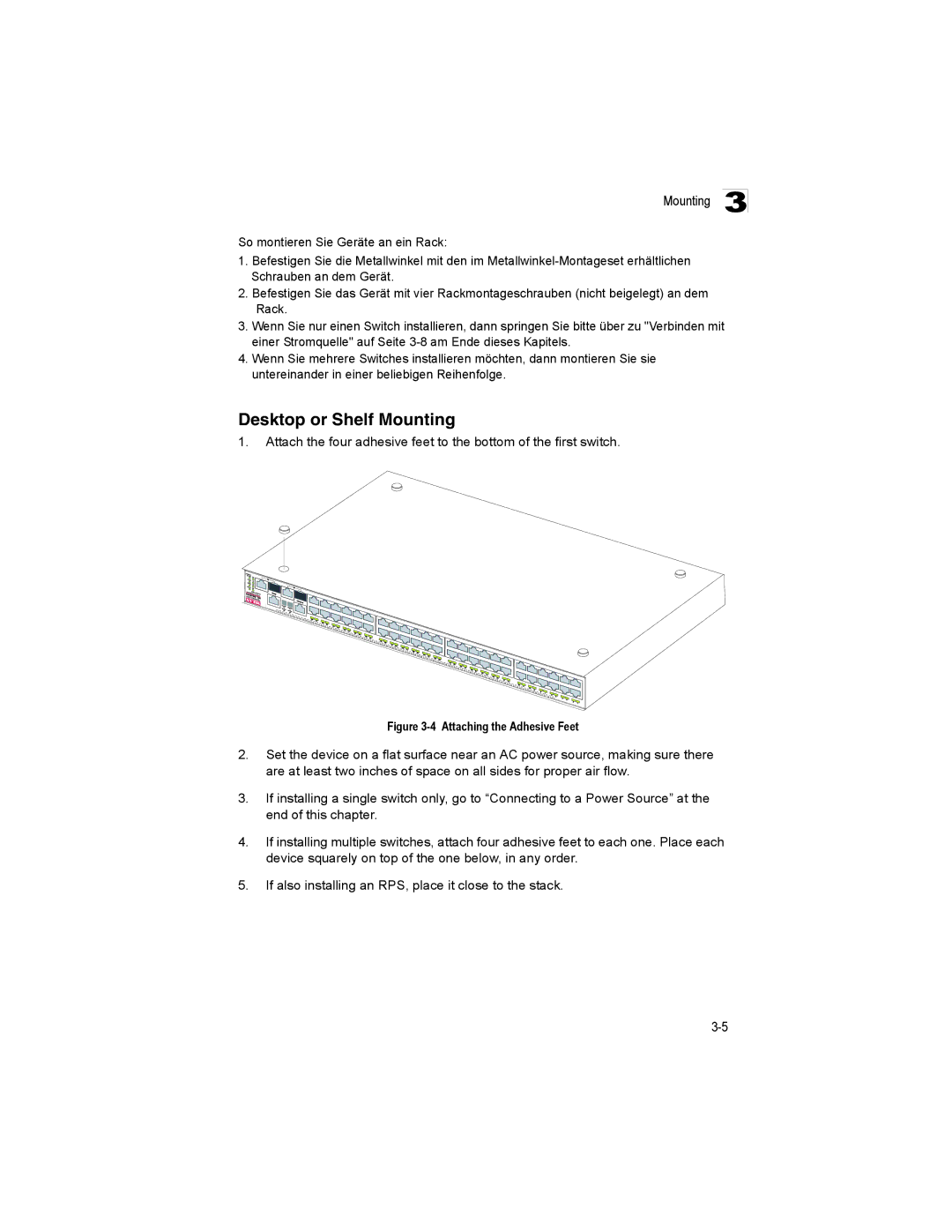 Milan Technology MIL-SM4804G manual Desktop or Shelf Mounting, Attaching the Adhesive Feet 