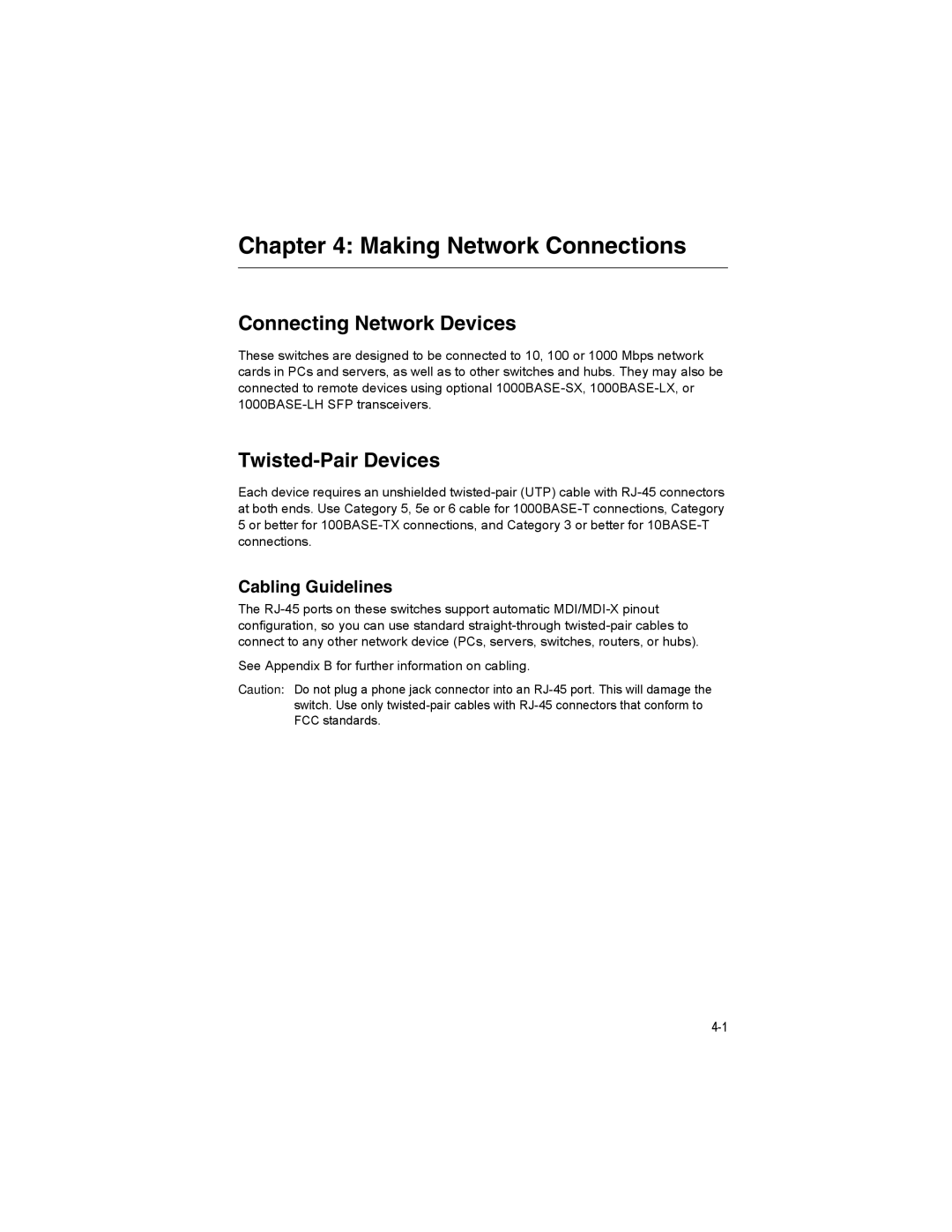 Milan Technology MIL-SM4804G manual Making Network Connections, Connecting Network Devices, Twisted-Pair Devices 