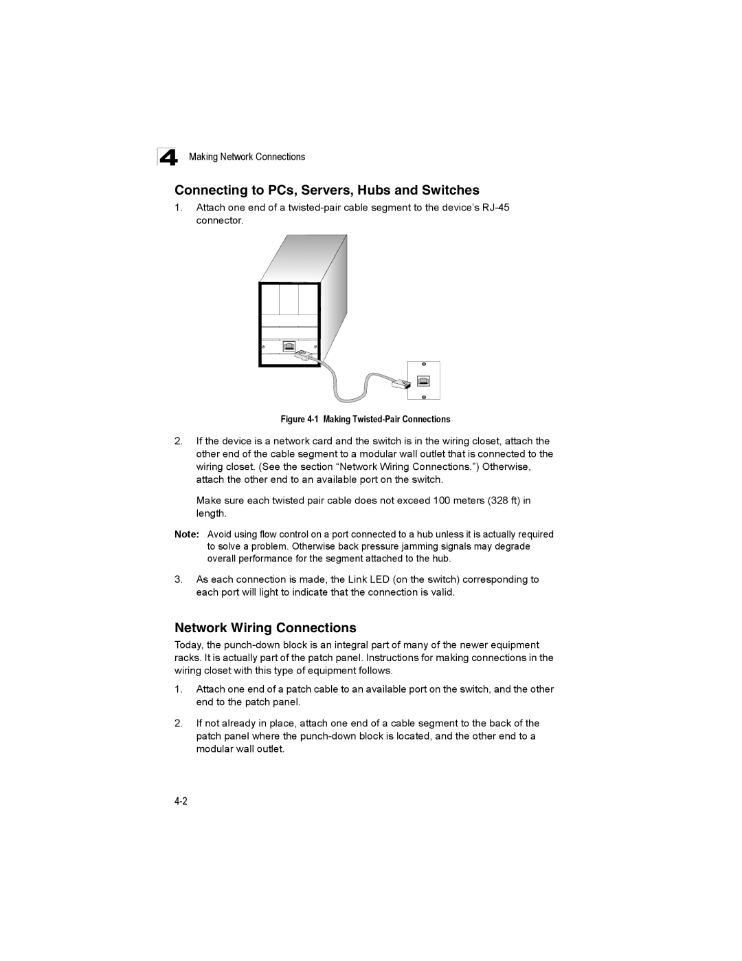 Milan Technology MIL-SM4804G manual Connecting to PCs, Servers, Hubs and Switches, Network Wiring Connections 