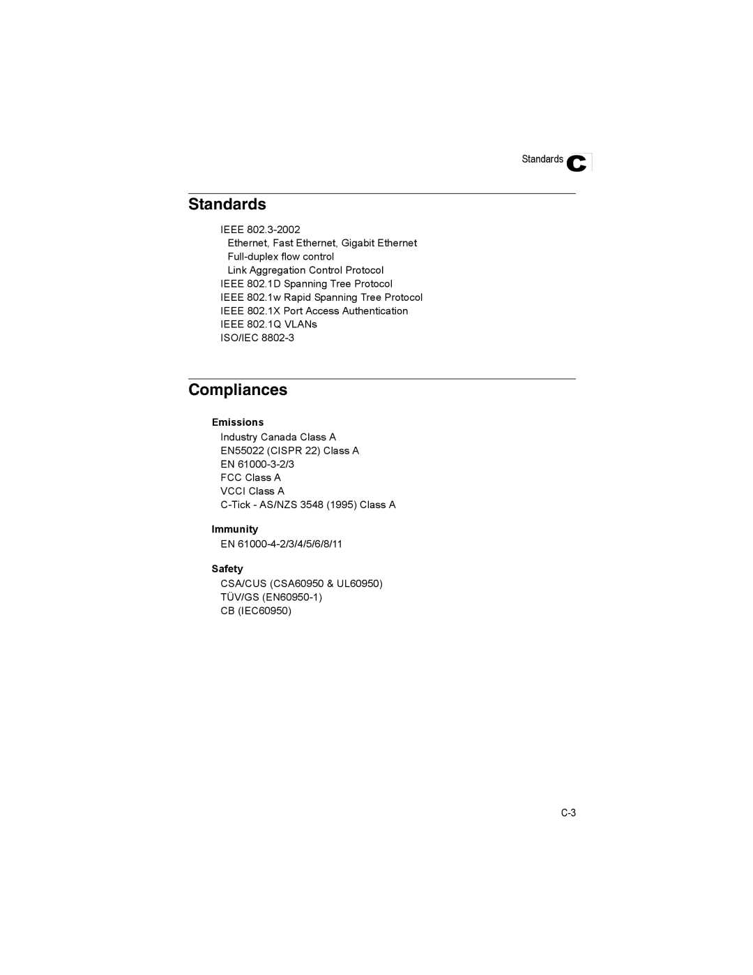 Milan Technology MIL-SM4804G manual Compliances, Standards C 