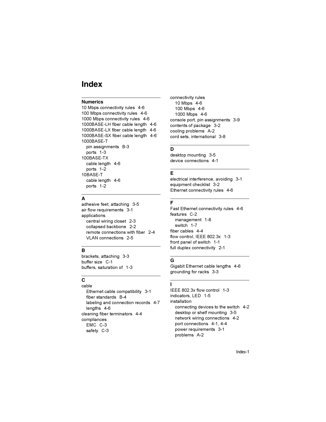 Milan Technology MIL-SM4804G manual Numerics, Index-1 