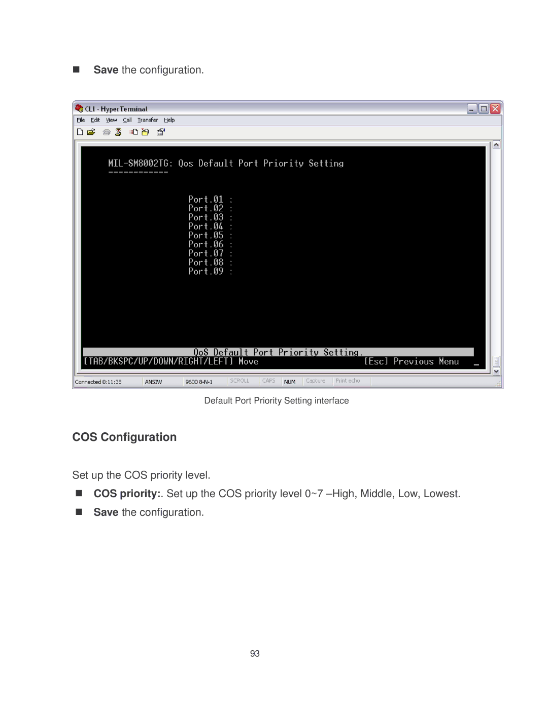 Milan Technology MIL-SM8002TG manual COS Configuration 