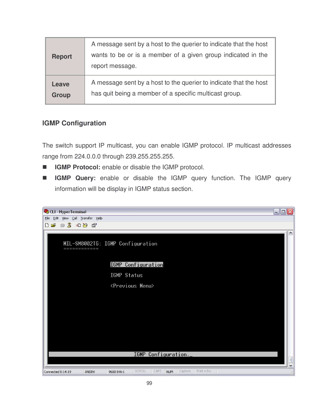 Milan Technology MIL-SM8002TG manual Igmp Configuration 