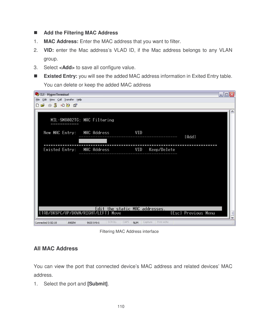 Milan Technology MIL-SM8002TG manual All MAC Address 