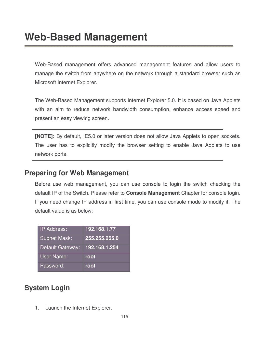 Milan Technology MIL-SM8002TG manual Preparing for Web Management, System Login 