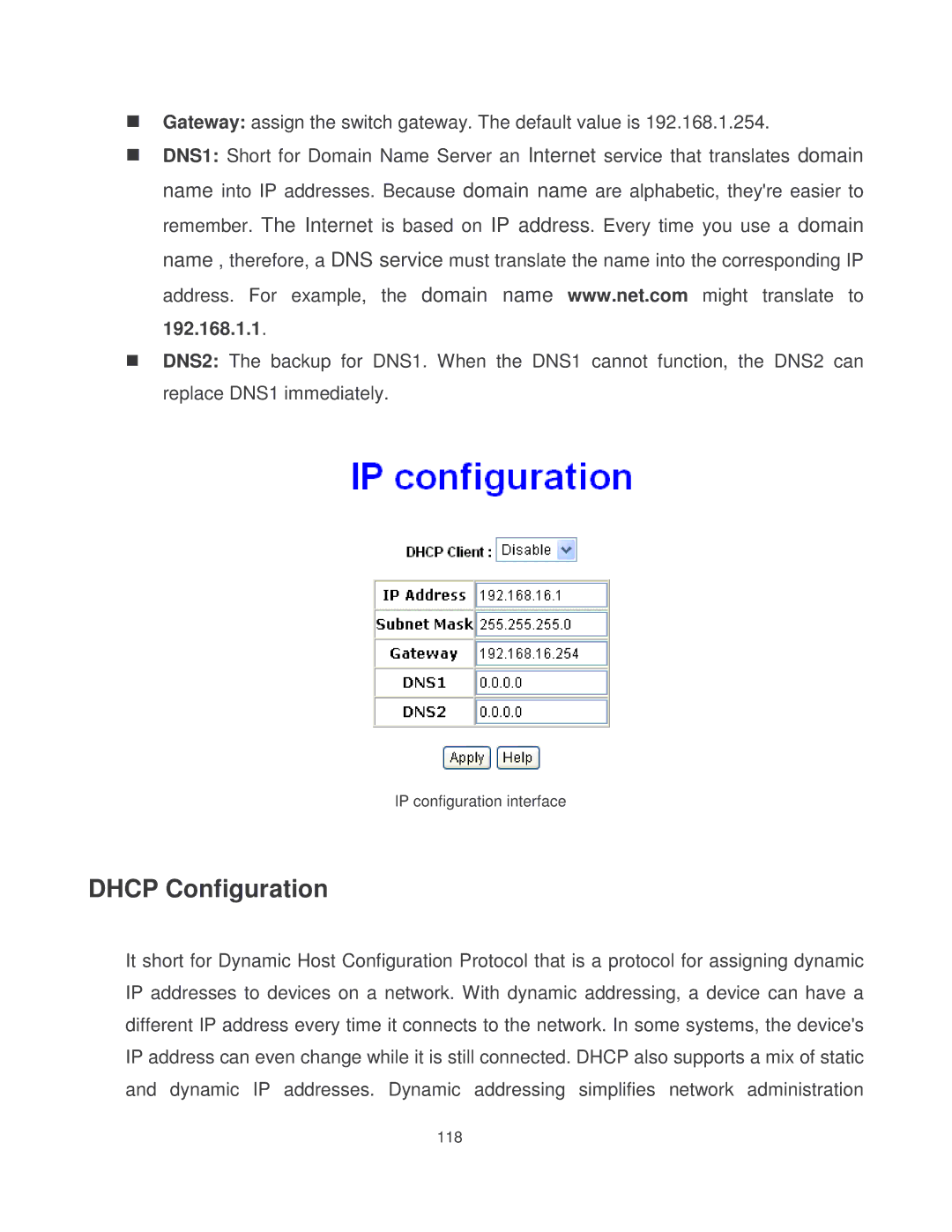 Milan Technology MIL-SM8002TG manual Dhcp Configuration 