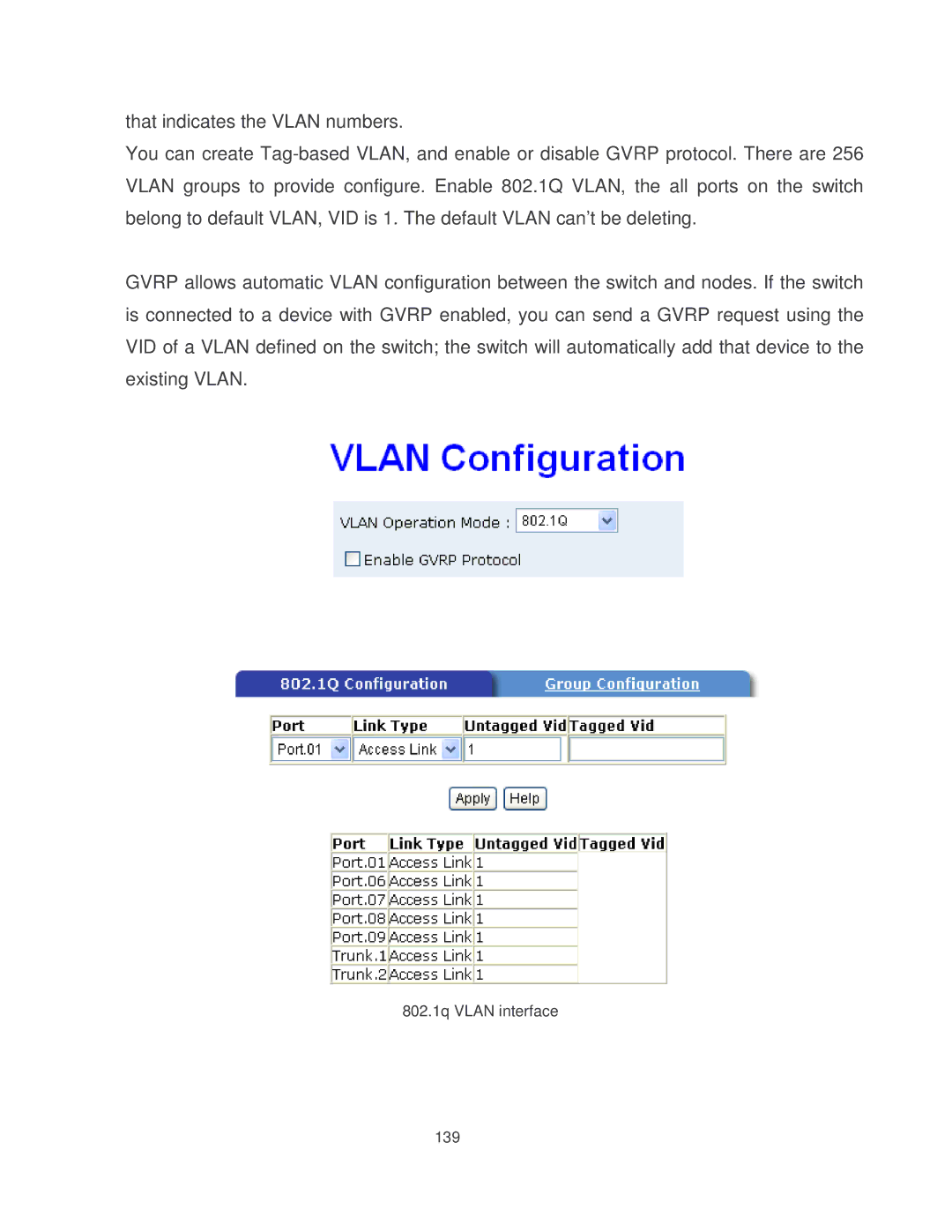 Milan Technology MIL-SM8002TG manual 802.1q Vlan interface 139 