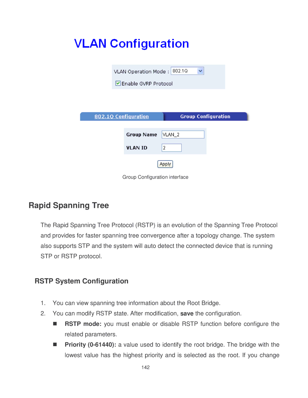 Milan Technology MIL-SM8002TG manual Rapid Spanning Tree, Rstp System Configuration 