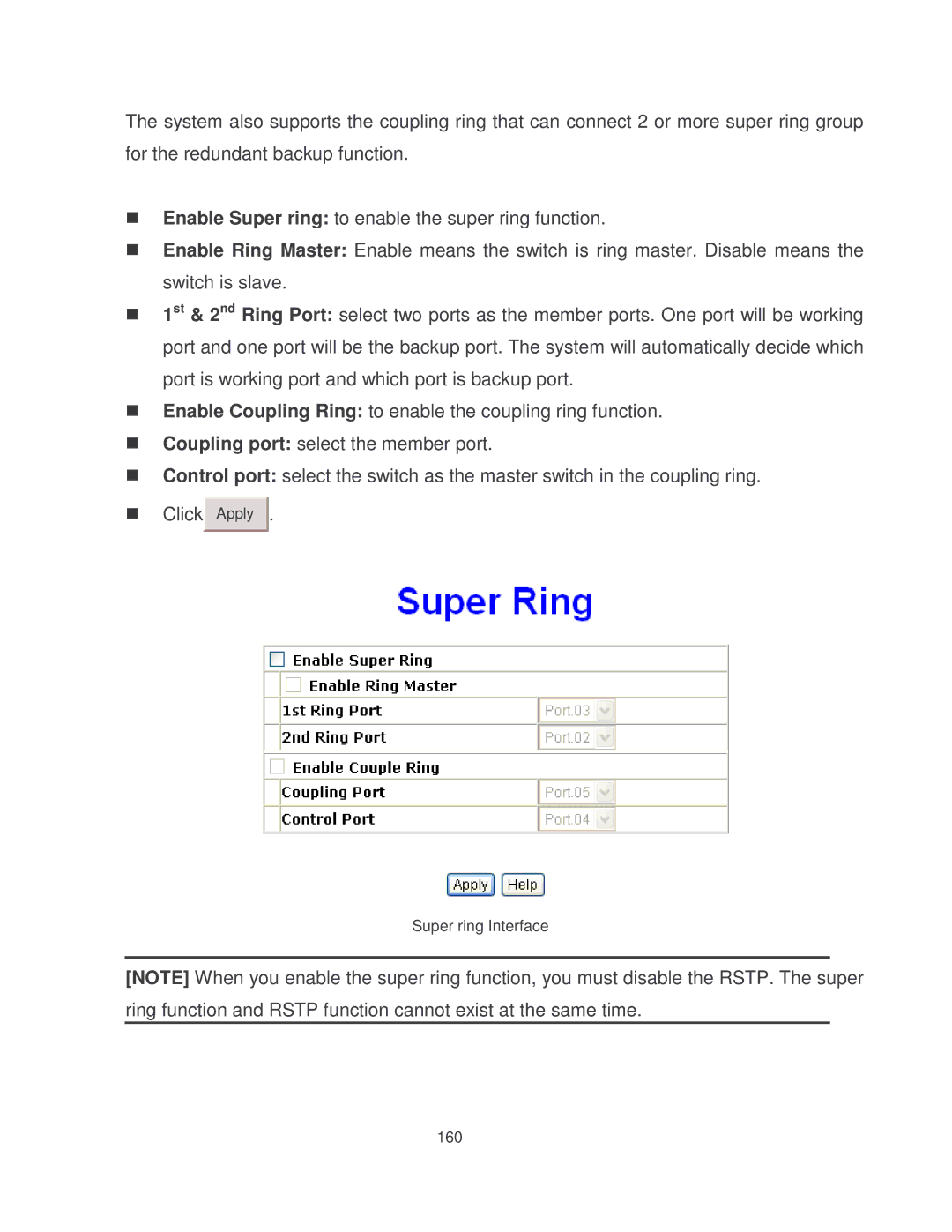 Milan Technology MIL-SM8002TG manual Apply Super ring Interface 160 