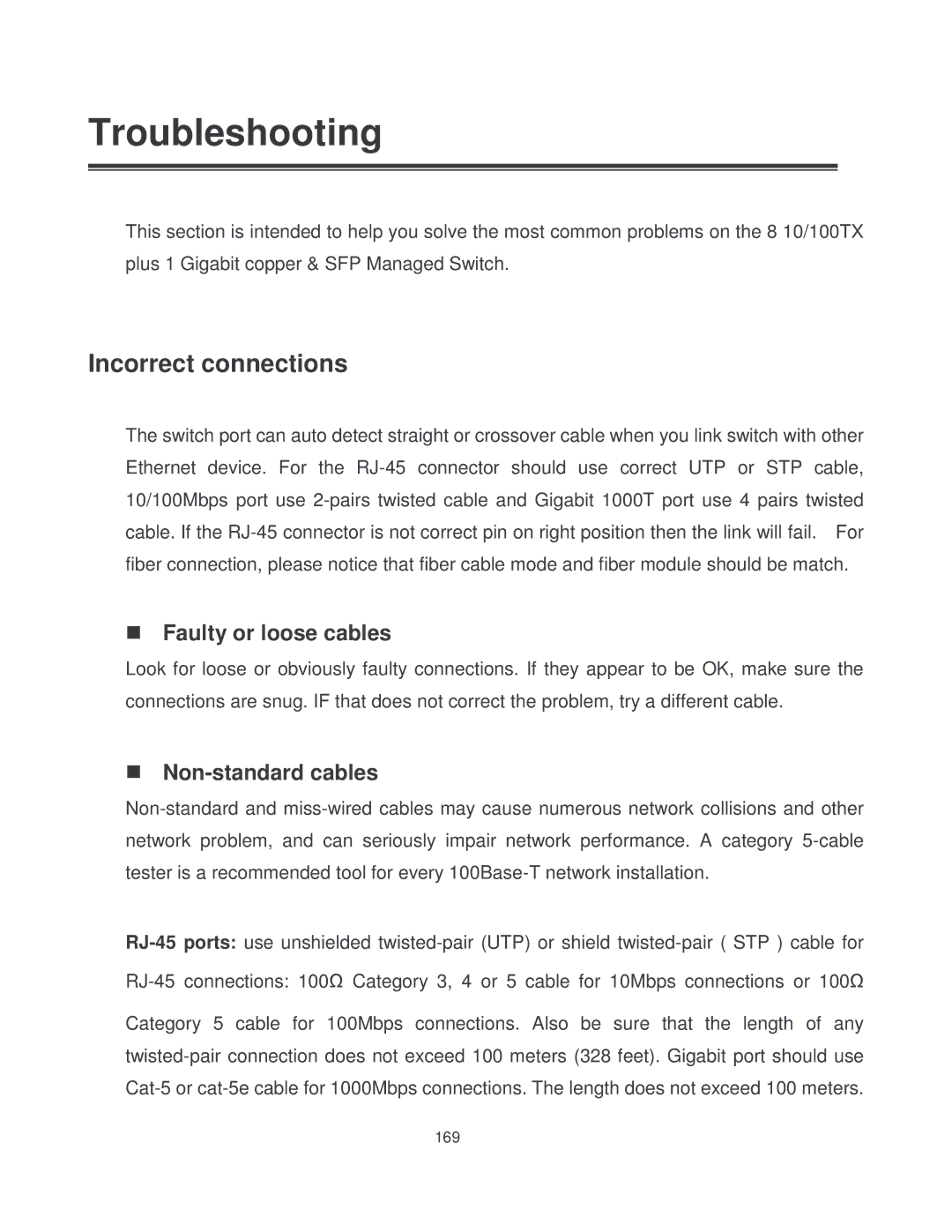 Milan Technology MIL-SM8002TG manual Incorrect connections, Faulty or loose cables, Non-standard cables 