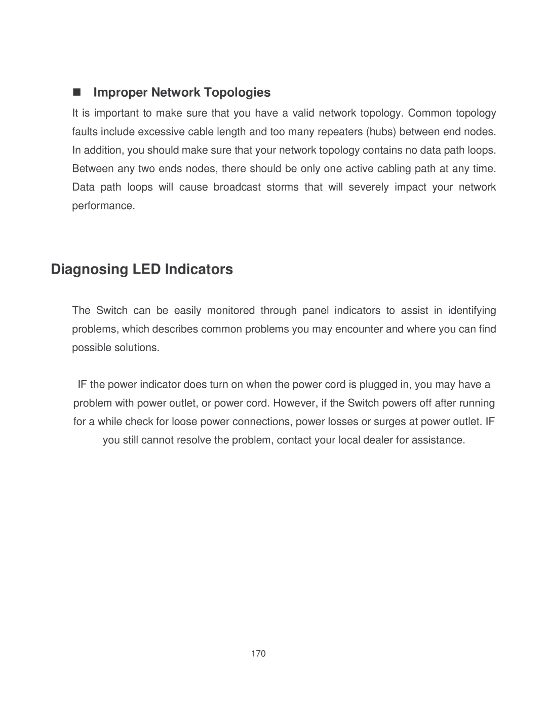 Milan Technology MIL-SM8002TG manual Diagnosing LED Indicators, Improper Network Topologies 