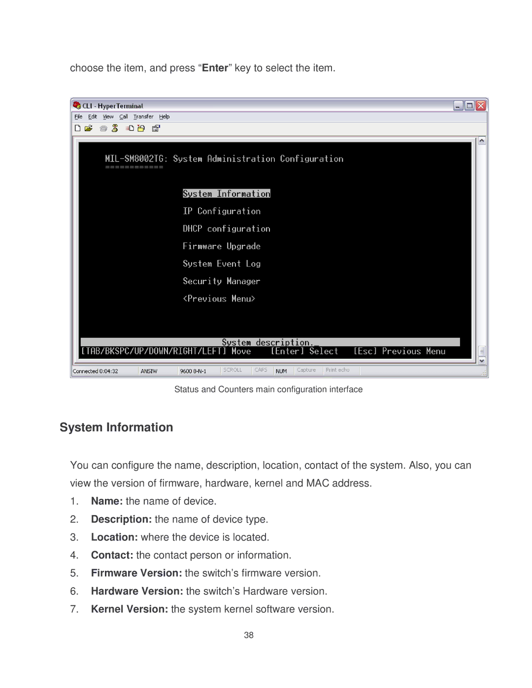 Milan Technology MIL-SM8002TG manual System Information 