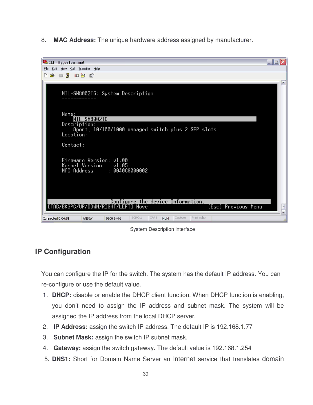 Milan Technology MIL-SM8002TG manual IP Configuration 