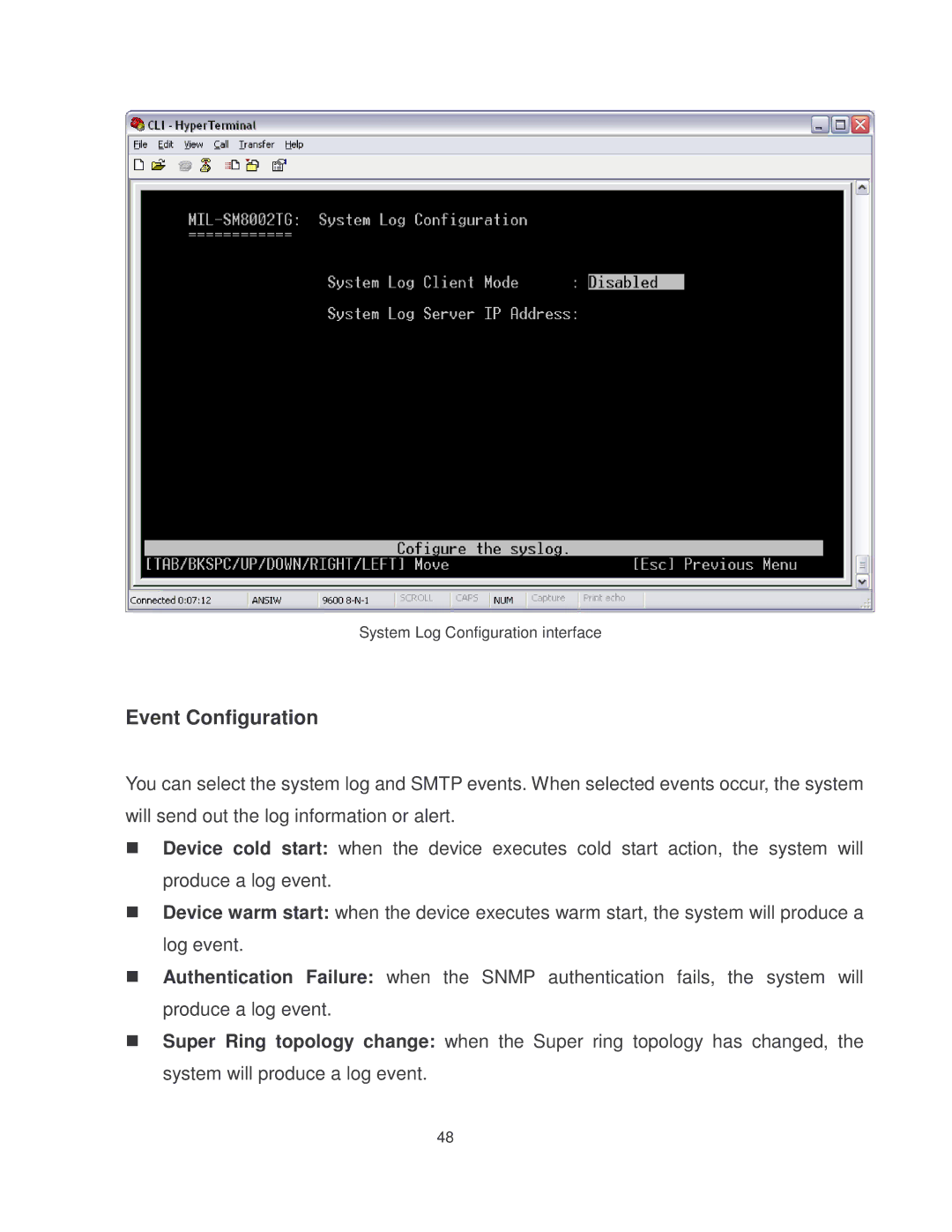 Milan Technology MIL-SM8002TG manual Event Configuration 