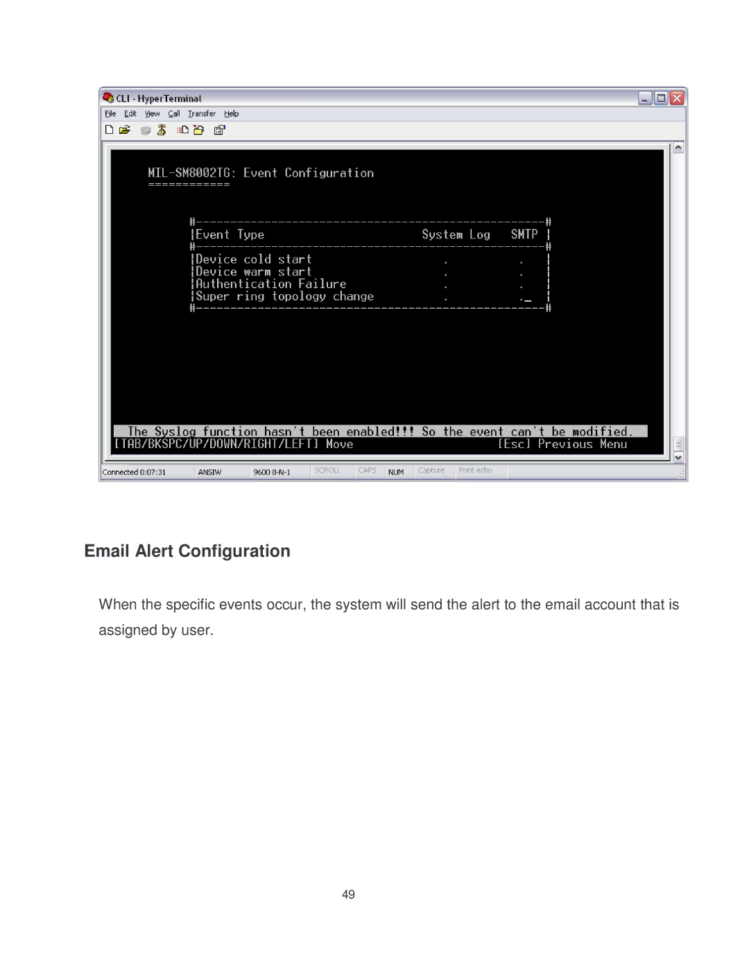 Milan Technology MIL-SM8002TG manual Email Alert Configuration 