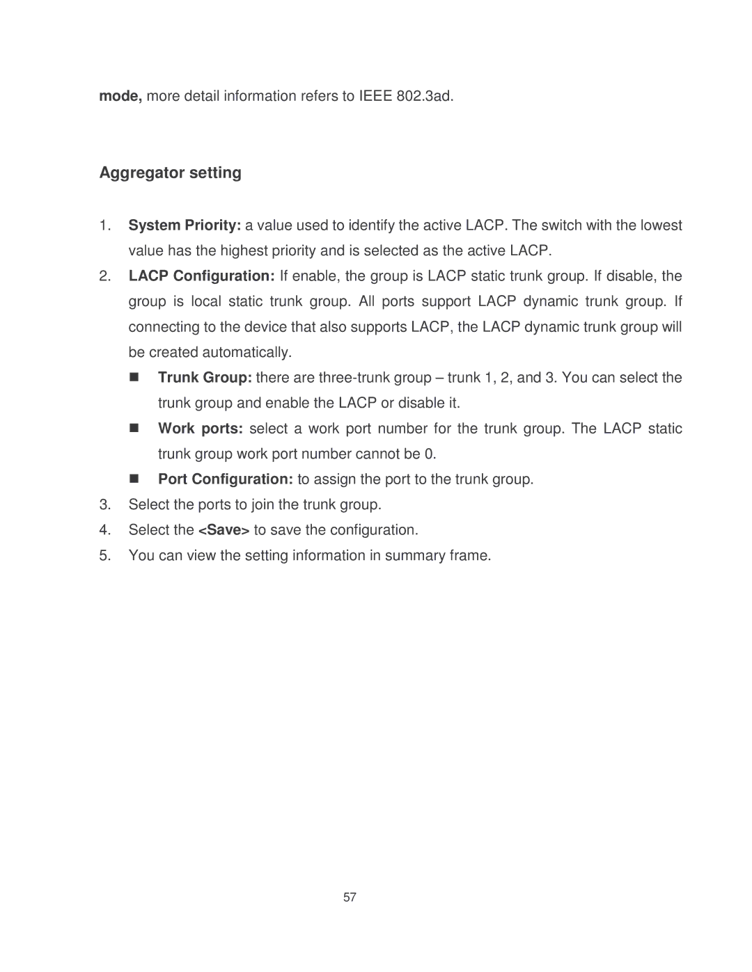 Milan Technology MIL-SM8002TG manual Aggregator setting 