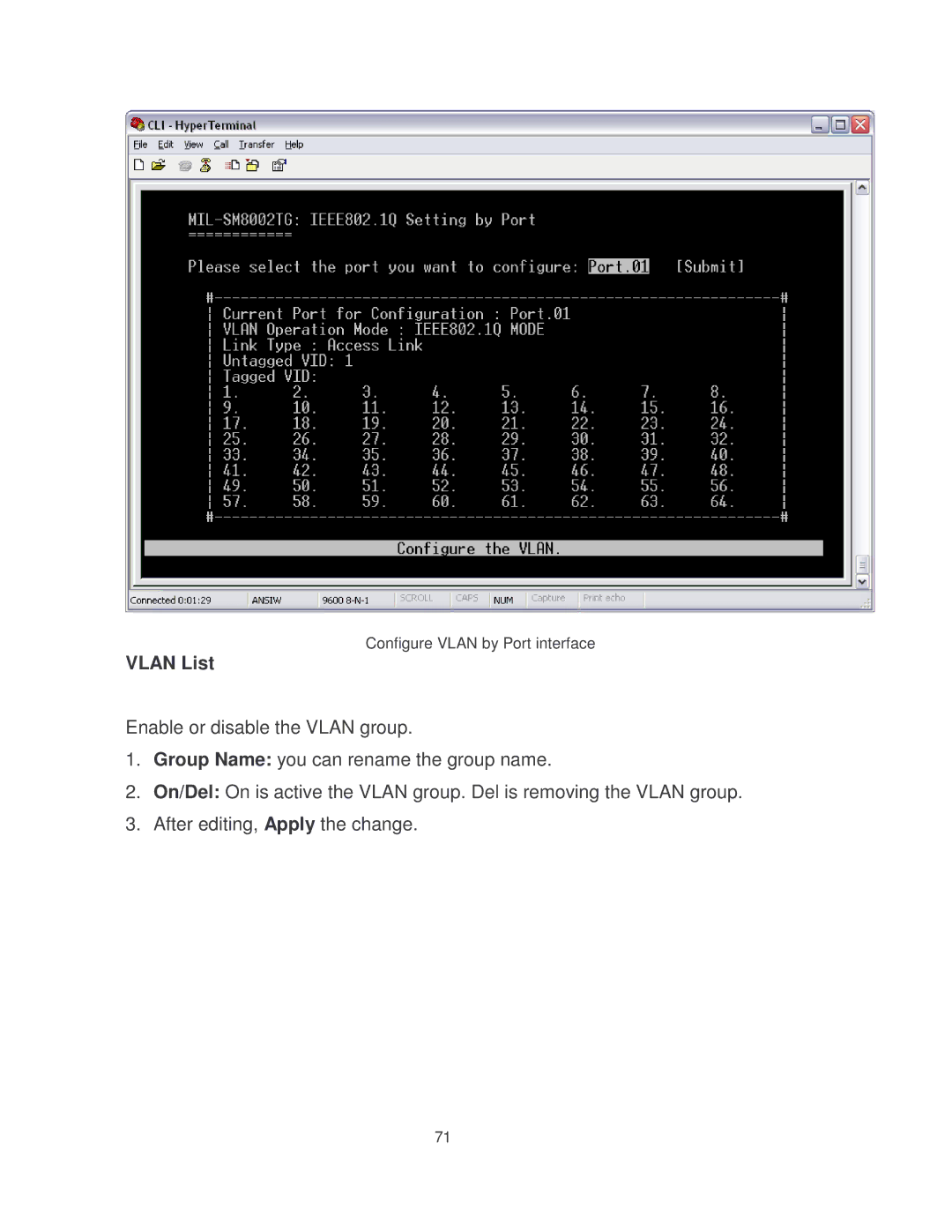 Milan Technology MIL-SM8002TG manual Configure Vlan by Port interface 