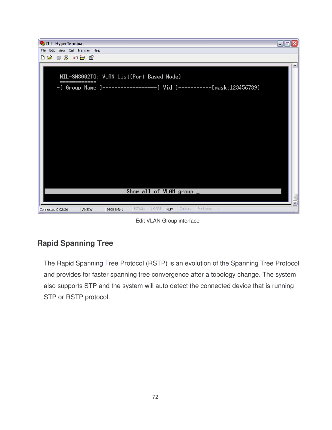 Milan Technology MIL-SM8002TG manual Rapid Spanning Tree 