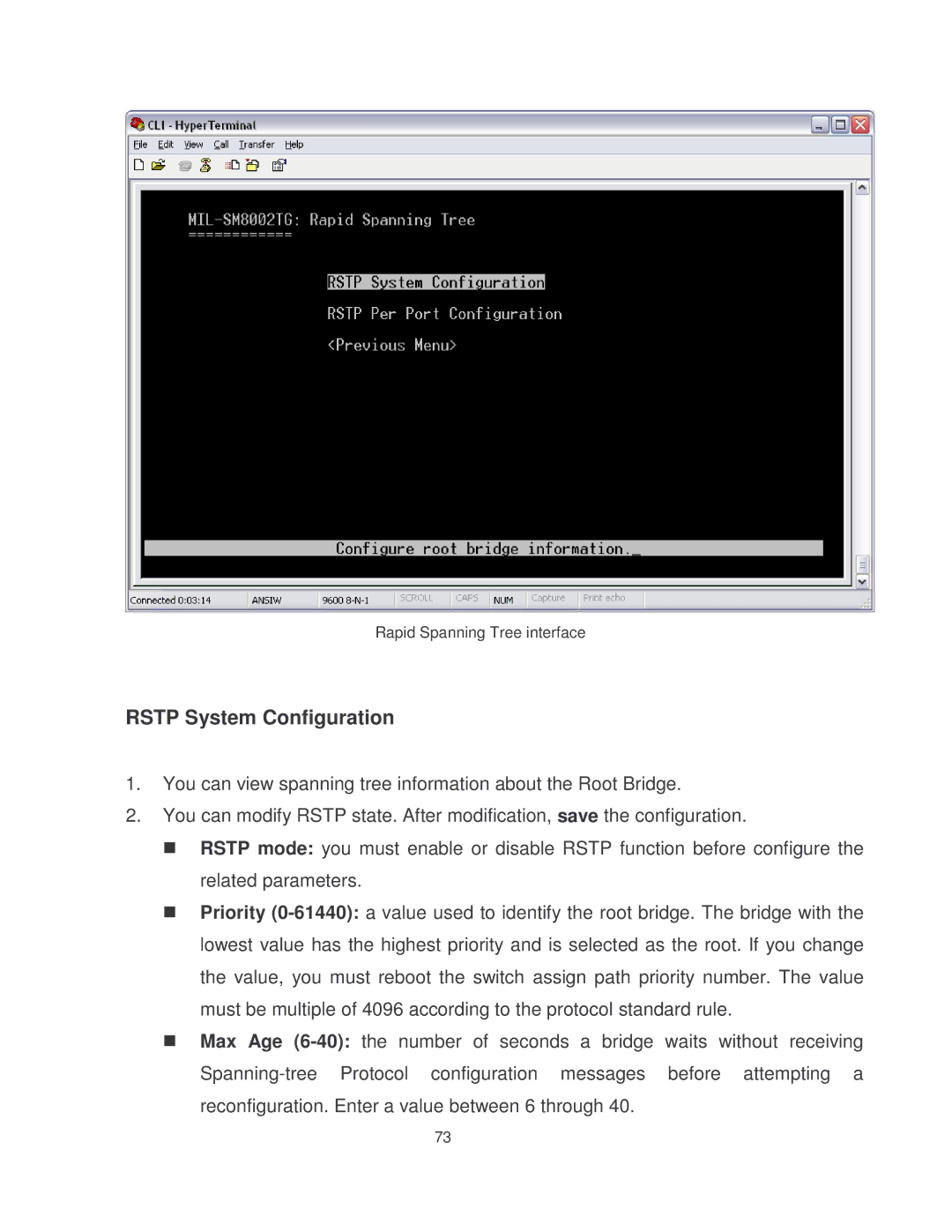 Milan Technology MIL-SM8002TG manual Rstp System Configuration 