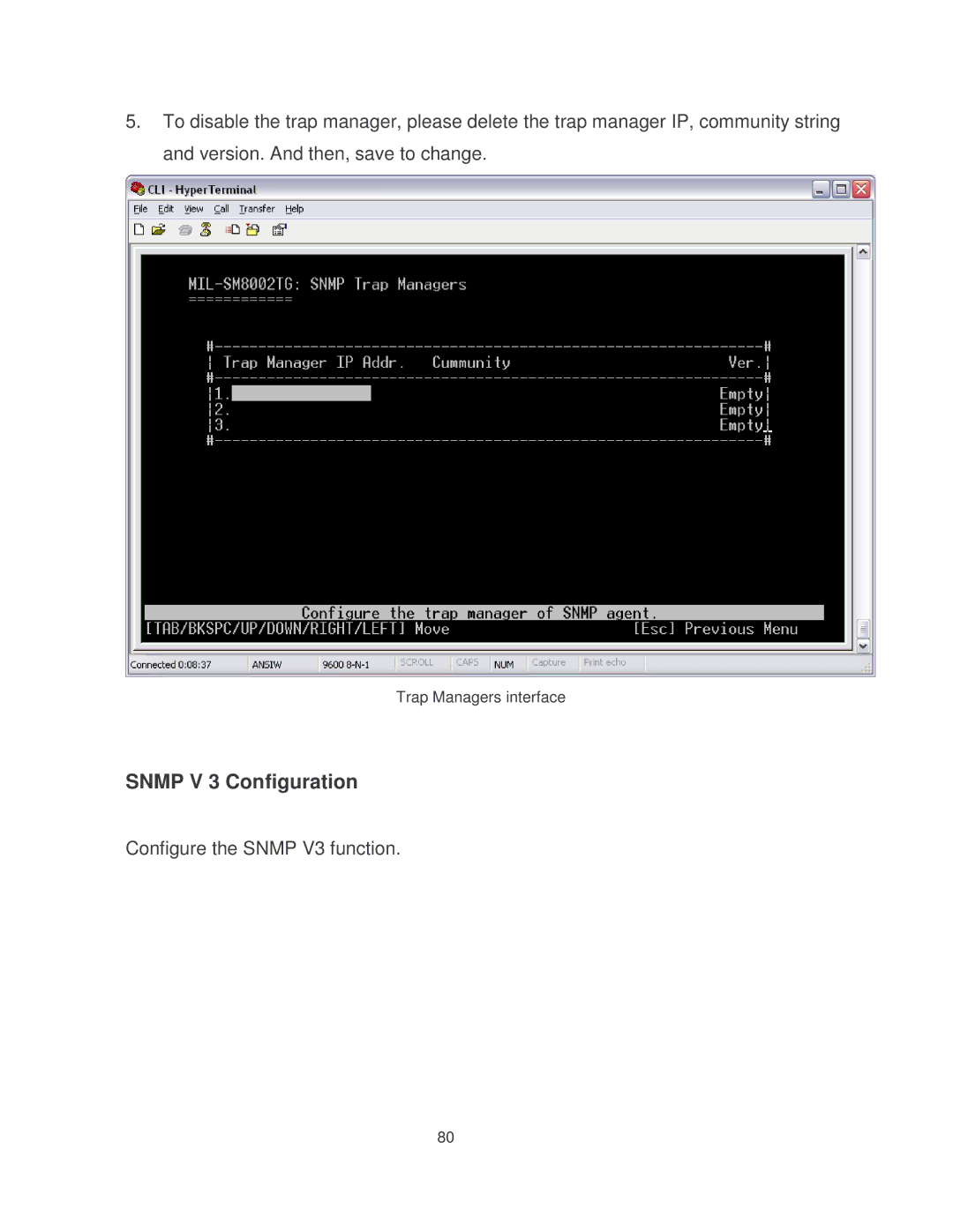 Milan Technology MIL-SM8002TG manual Snmp V 3 Configuration 