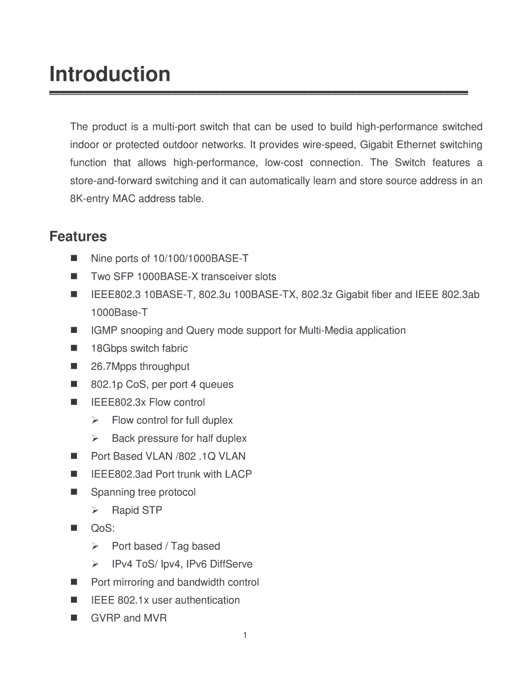 Milan Technology MIL-SM8002TG manual Introduction, Features 