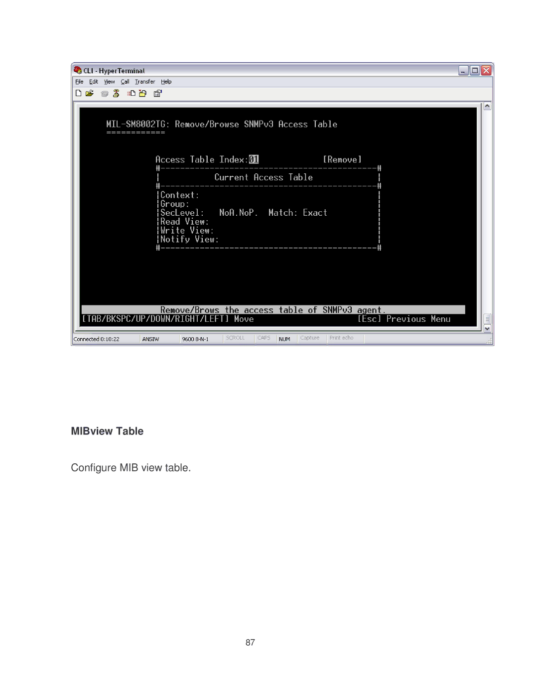 Milan Technology MIL-SM8002TG manual MIBview Table Configure MIB view table 