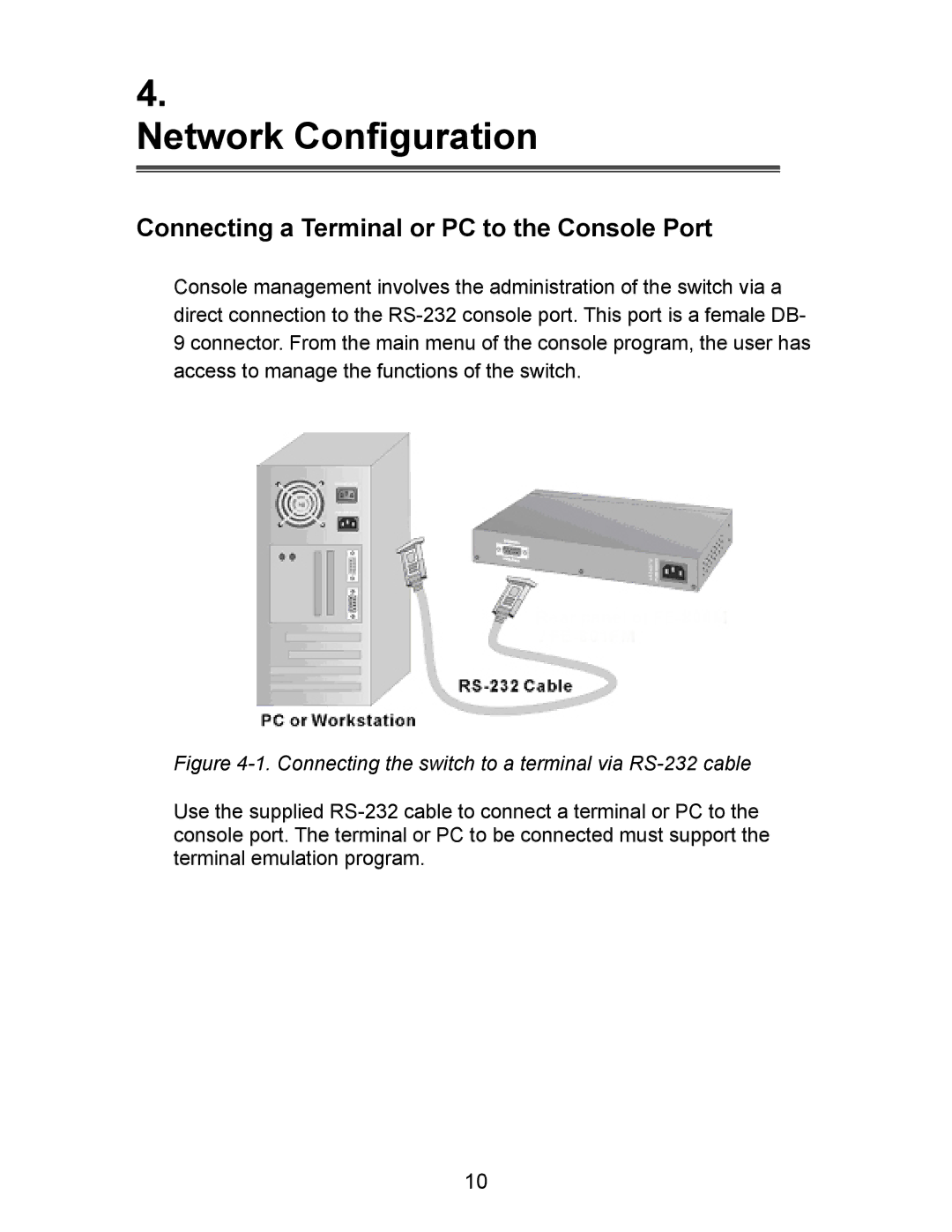 Milan Technology MIL-SM800P, MIL-SM801P, MIL-SM801G Network Configuration, Connecting a Terminal or PC to the Console Port 