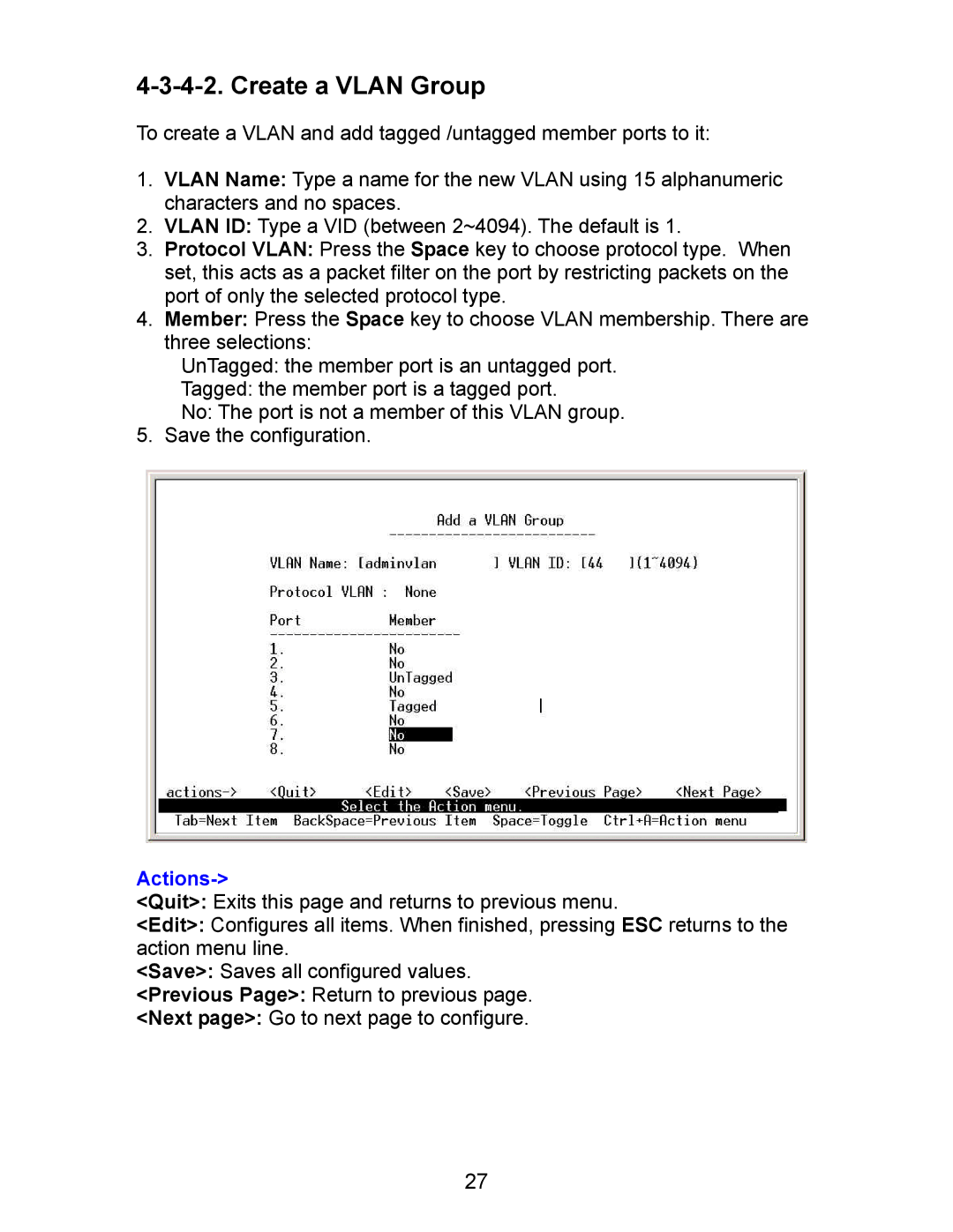 Milan Technology MIL-SM801G, MIL-SM801P, MIL-SM800P manual Create a Vlan Group 