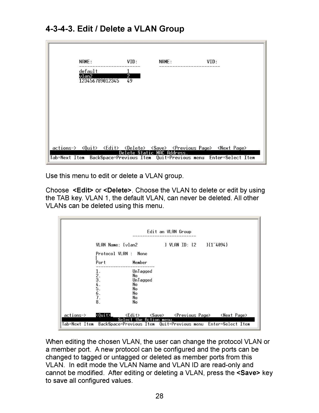 Milan Technology MIL-SM800P, MIL-SM801P, MIL-SM801G manual Edit / Delete a Vlan Group 