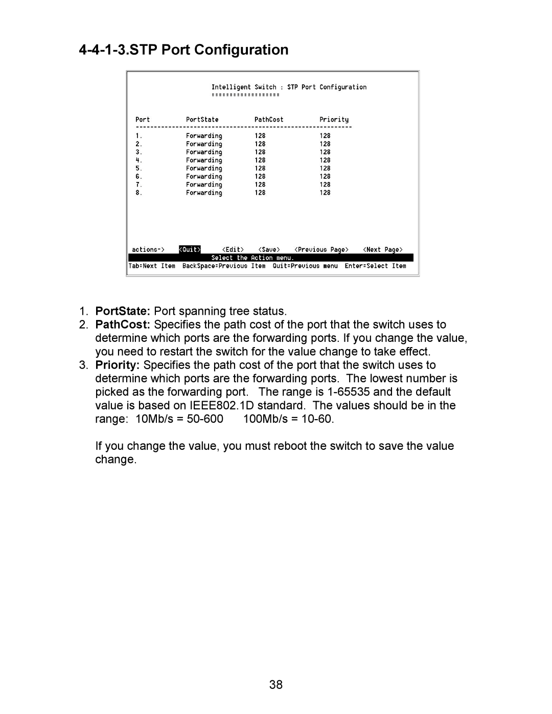 Milan Technology MIL-SM801P, MIL-SM801G, MIL-SM800P manual STP Port Configuration 