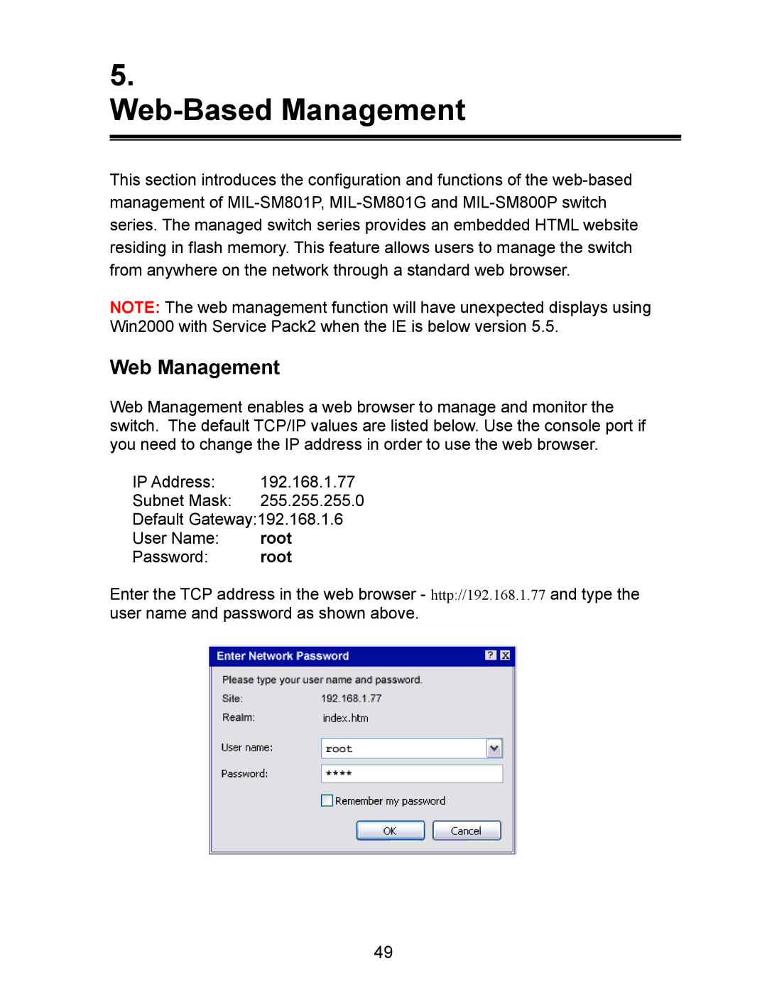 Milan Technology MIL-SM800P, MIL-SM801P, MIL-SM801G manual Web Management, Root 