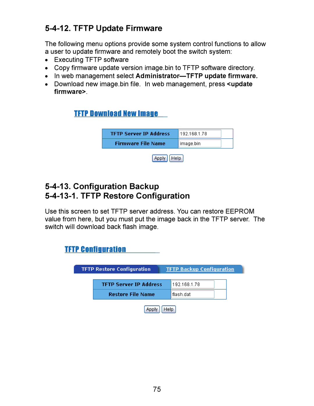 Milan Technology MIL-SM801G, MIL-SM801P, MIL-SM800P Tftp Update Firmware, Configuration Backup Tftp Restore Configuration 