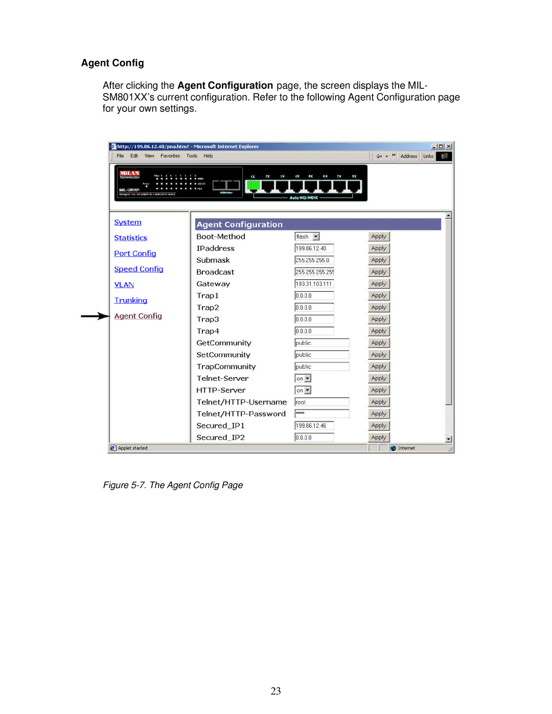 Milan Technology MIL-SM801XX manual Agent Config 