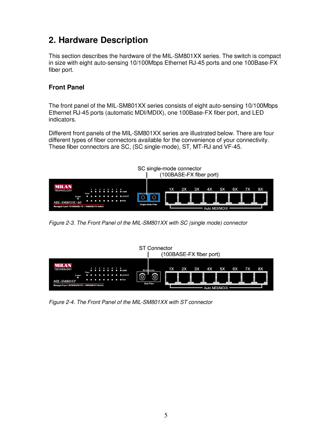 Milan Technology MIL-SM801XX manual Hardware Description, Front Panel 