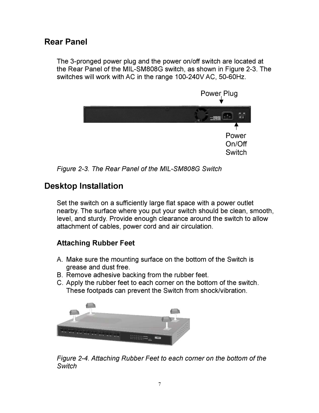 Milan Technology MIL-SM808G manual Rear Panel, Desktop Installation 